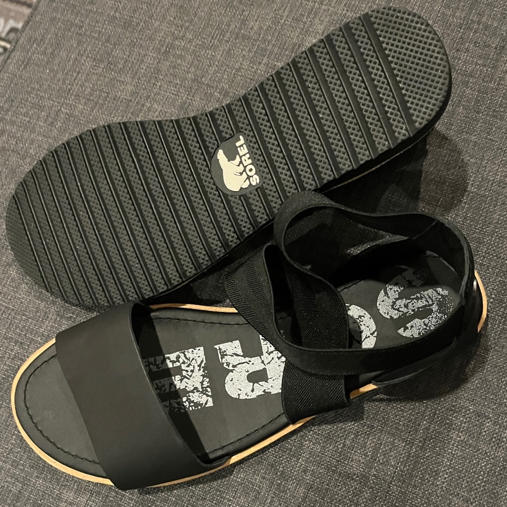 Sorel Women's Ella Sandal Cross Strap Stretch Flats Black  Size 8.5